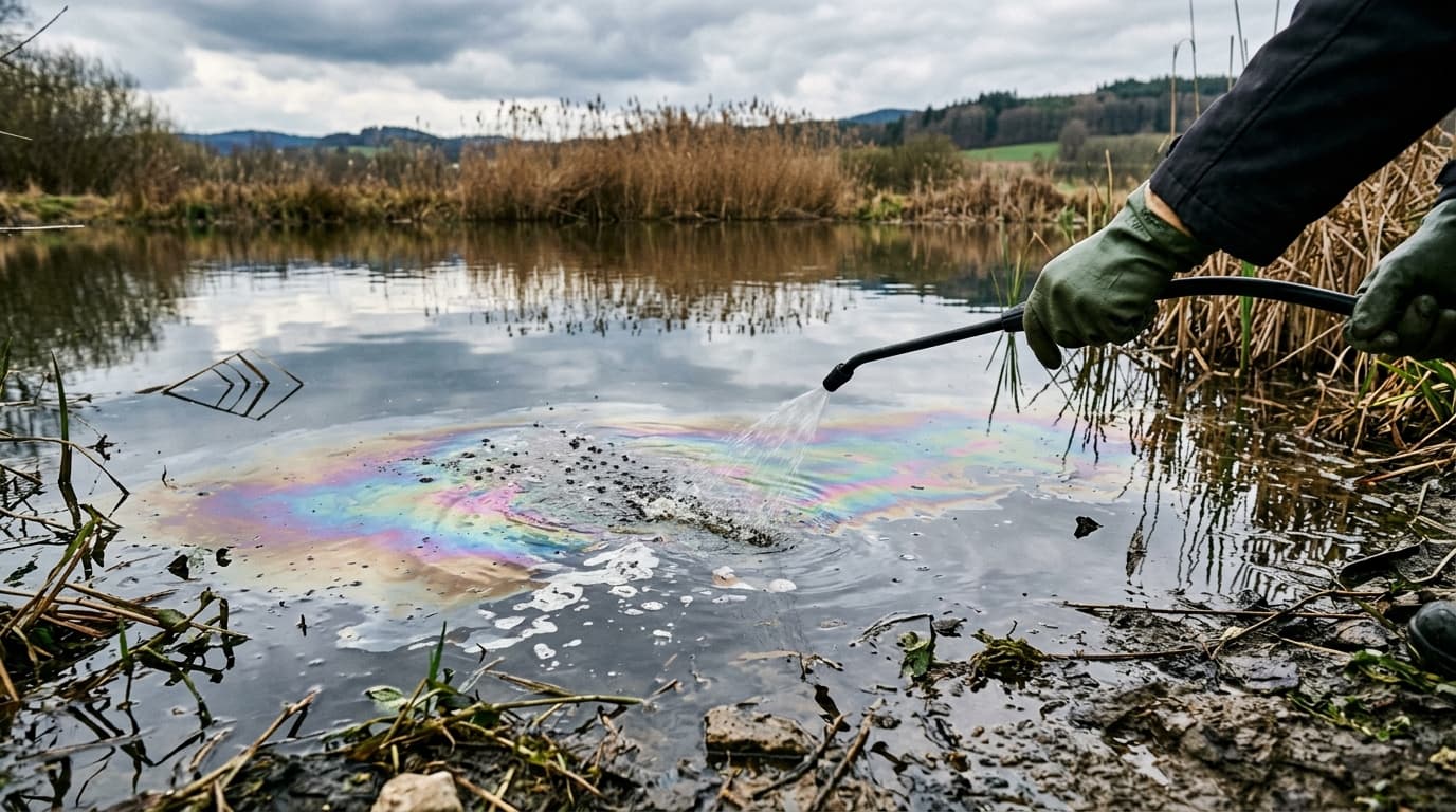 Behandlung eines Ölfilms auf einem Gewässer mit nativem Bindemittel