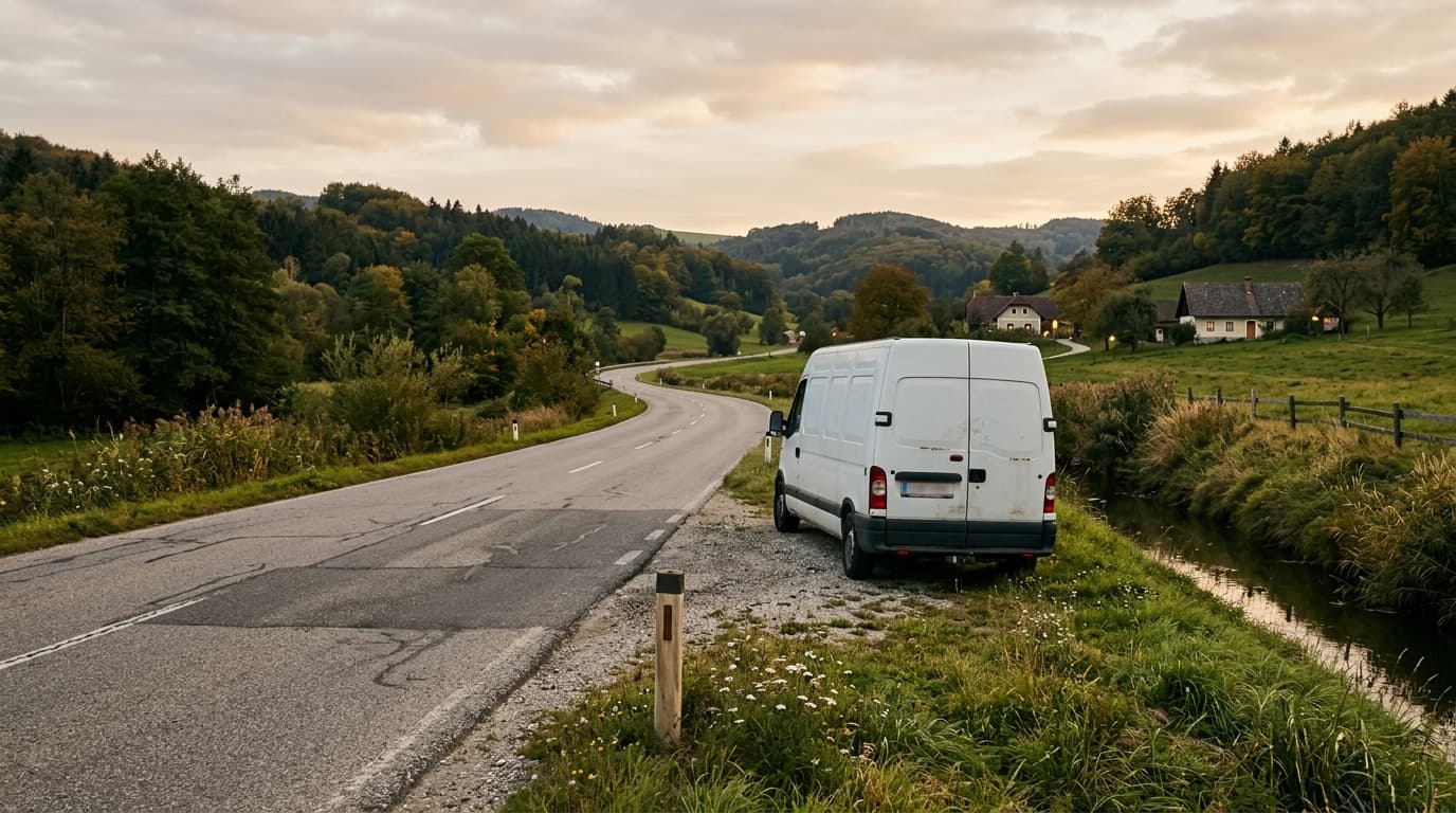 Servicefahrzeug von Kanalrein an einer ländlichen Straße in Niederösterreich